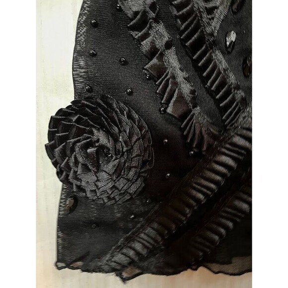 Vintage Blouse M Black Silk Blend Beaded Embellished Holiday Evening Party Top - Picture 4 of 10